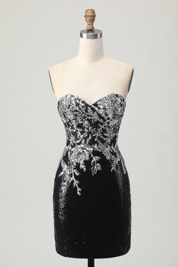 Sparkly Black Silver Bodycon Homecoming Dress